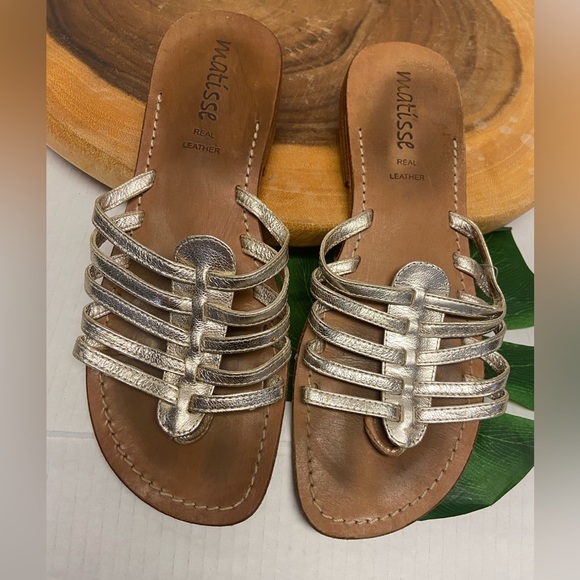Matisse Gold Leather Caged a multi Strap Sandals - Picture 1 of 5